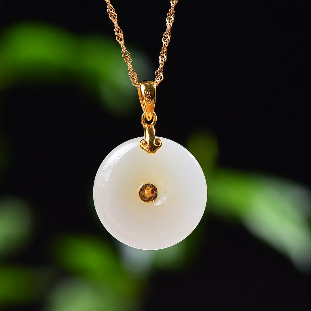 Silver gold plated Hetian jade pendant