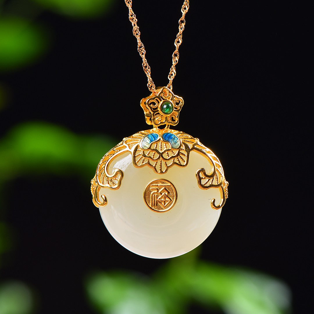 Silver gold plated Hetian jade pendant