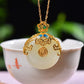 Silver gold plated Hetian jade pendant