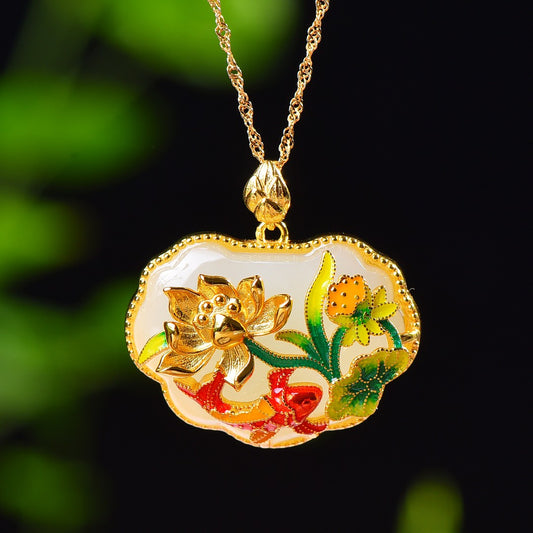 Silver gold plated Hetian jade pendant