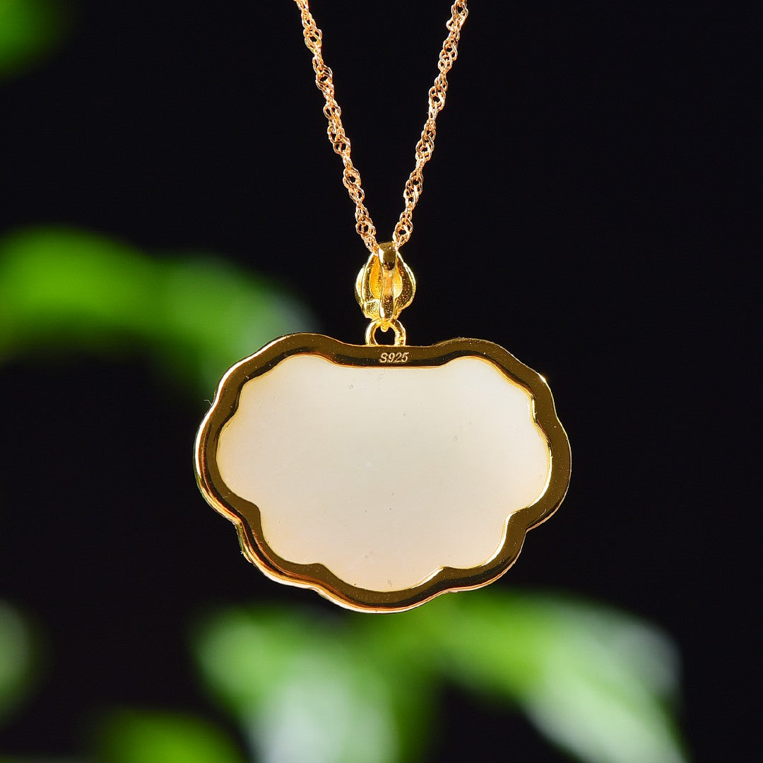 Silver gold plated Hetian jade pendant