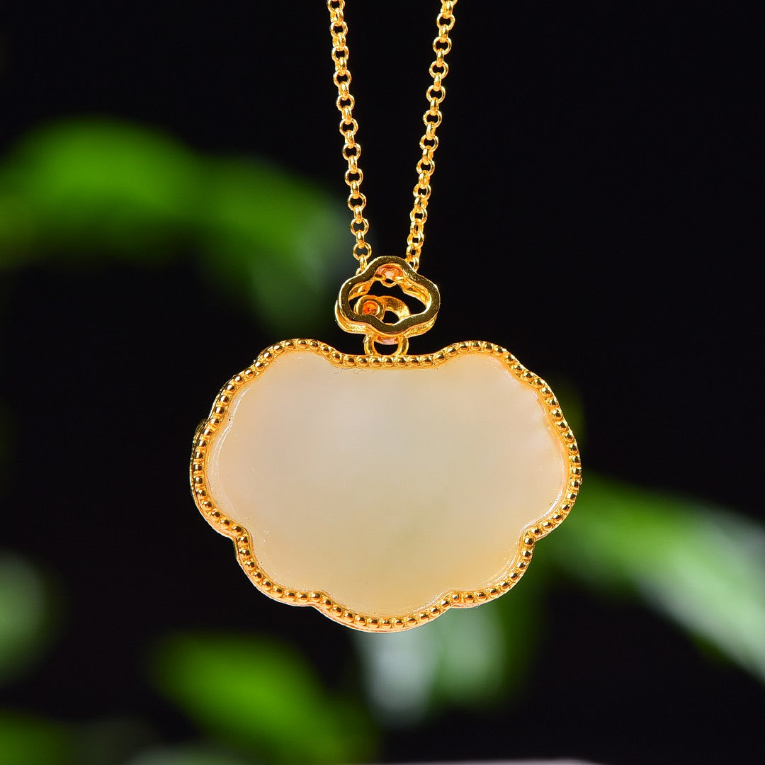 Silver gold plated Hetian jade pendant