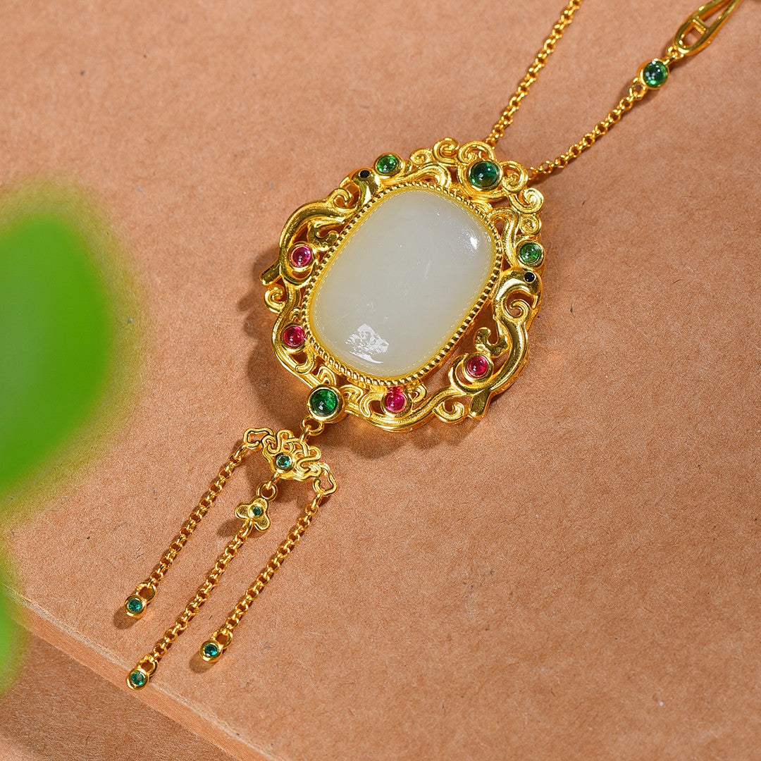 Silver gold plated Hetian jade pendant