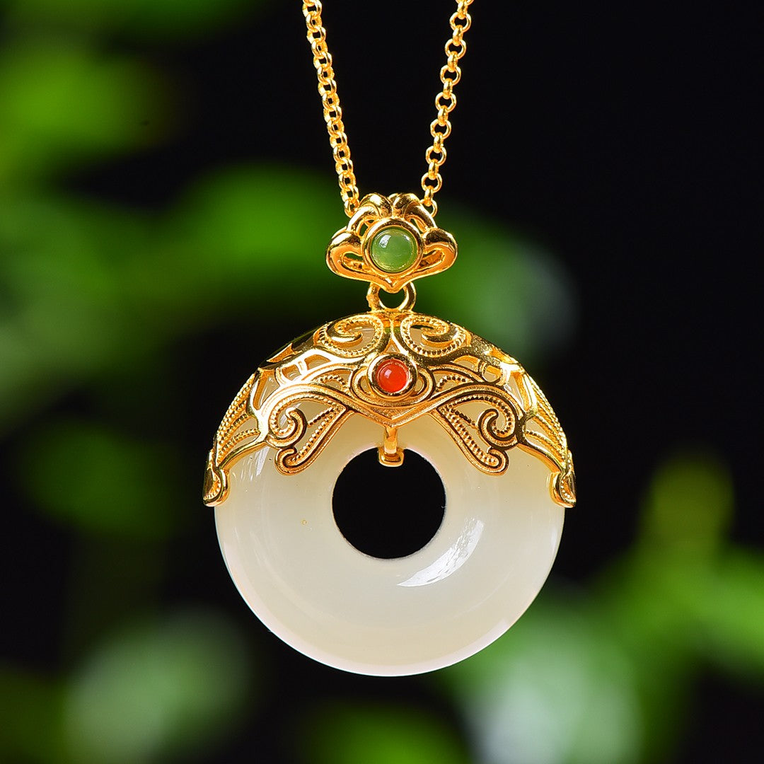 Silver gold plated Hetian jade pendant