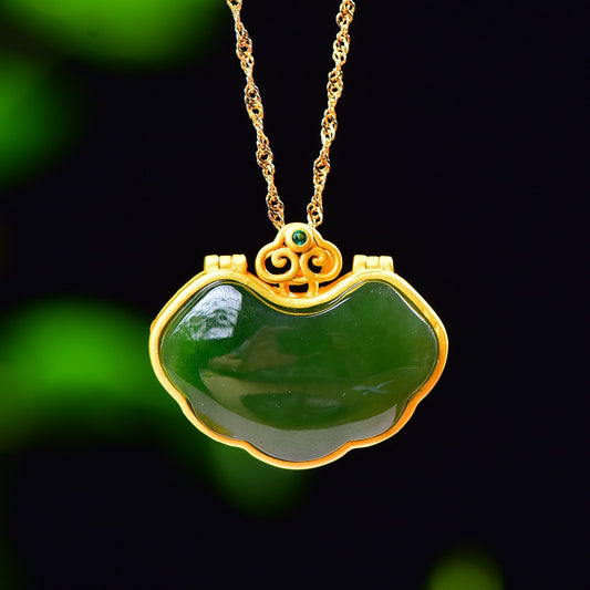 Silver gold plated Hetian jade pendant