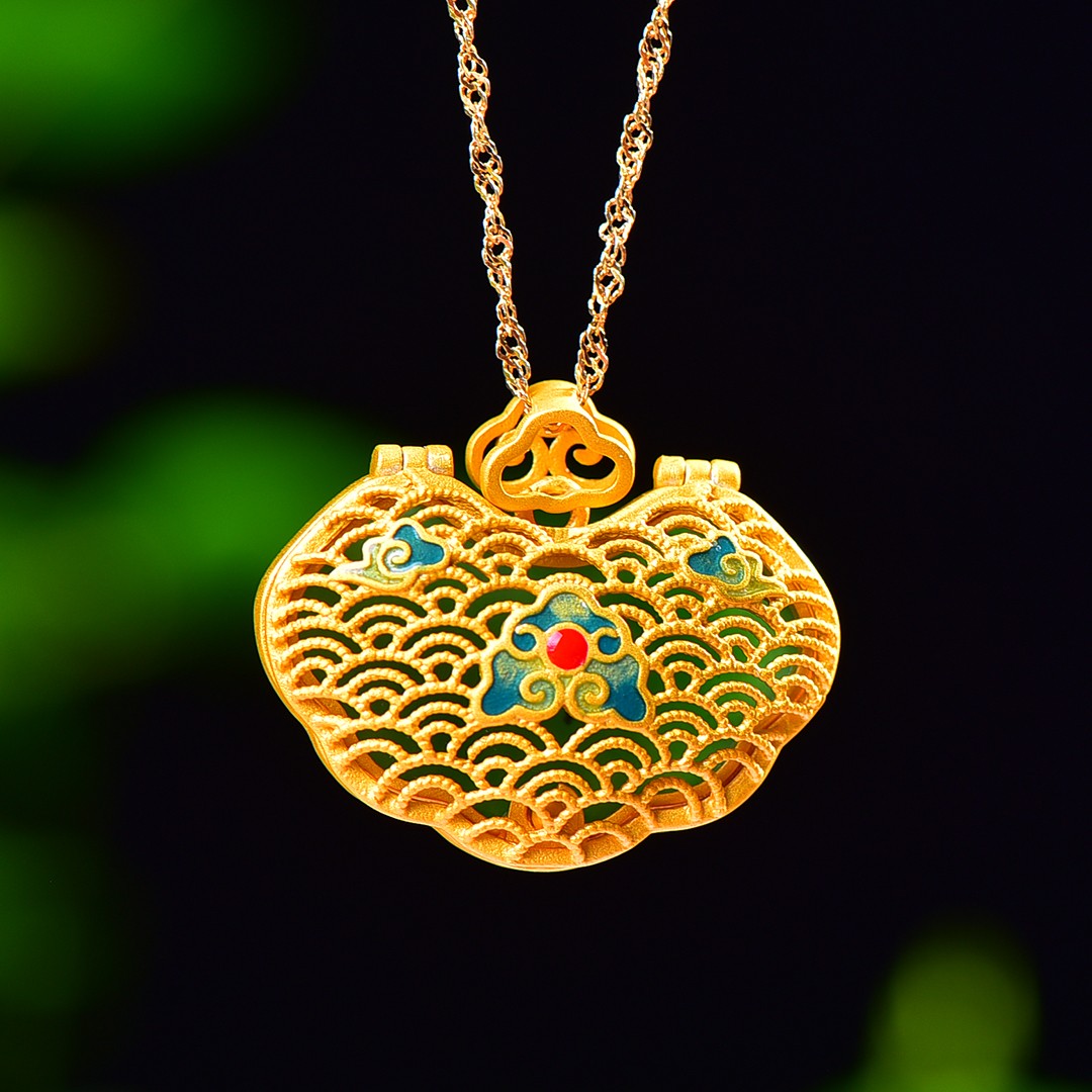 Silver gold plated Hetian jade pendant