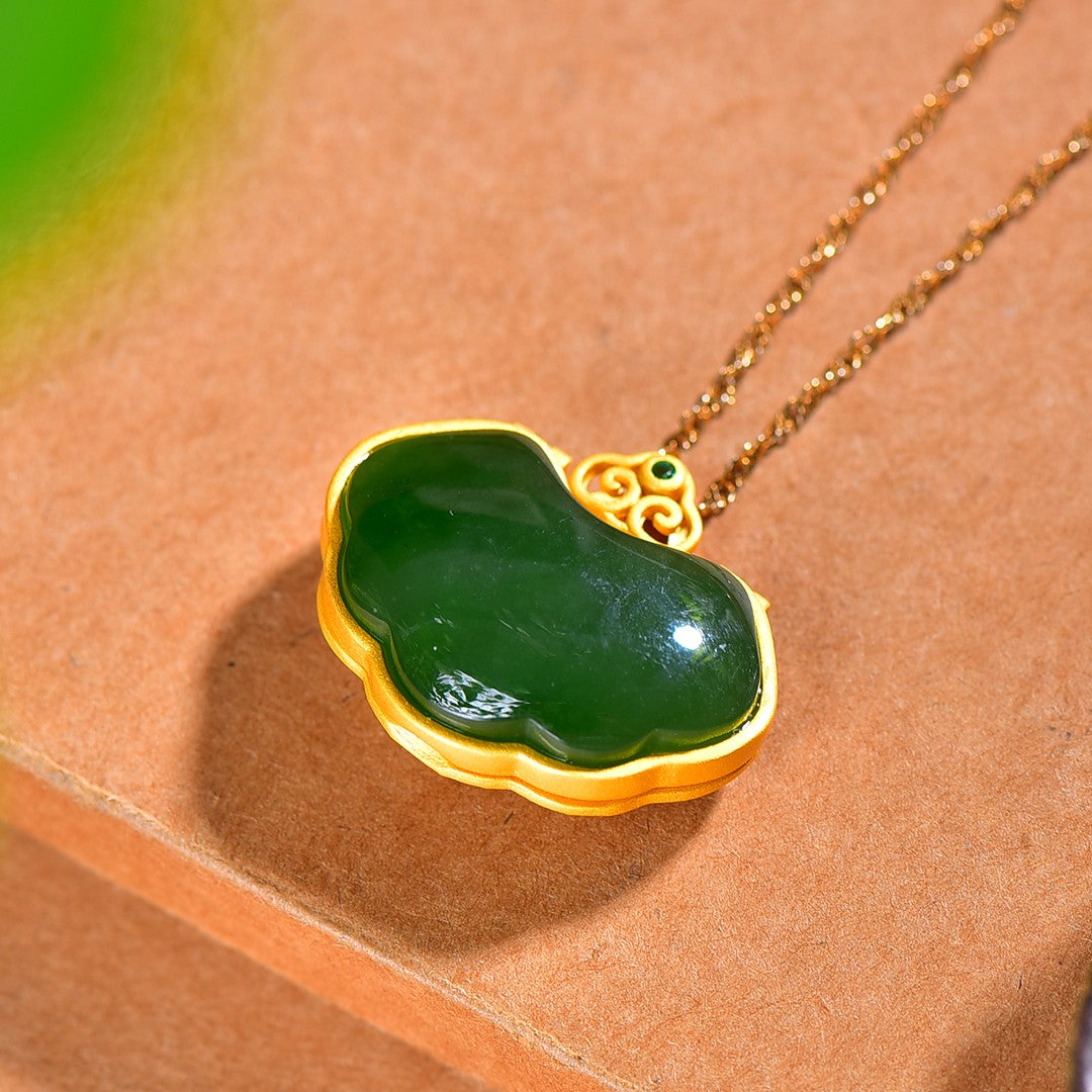 Silver gold plated Hetian jade pendant