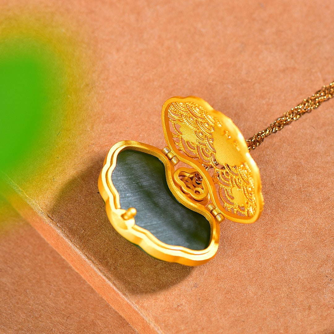 Silver gold plated Hetian jade pendant