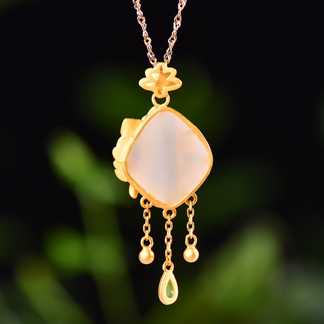 Silver gold plated Hetian jade pendant