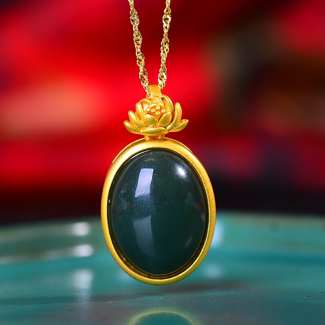 Silver gold plated Hetian jade pendant