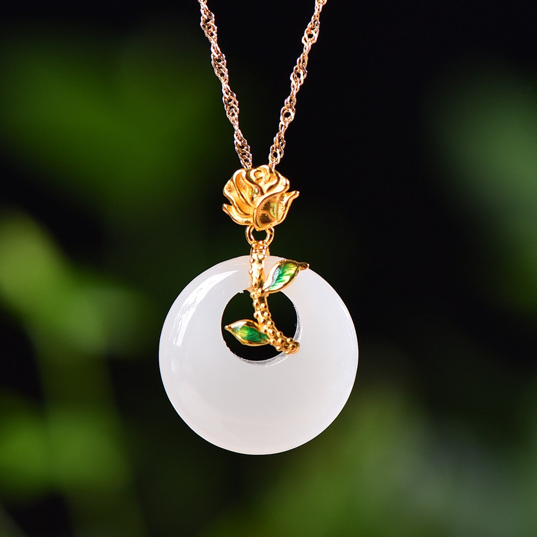 Silver gold plated Hetian jade pendant