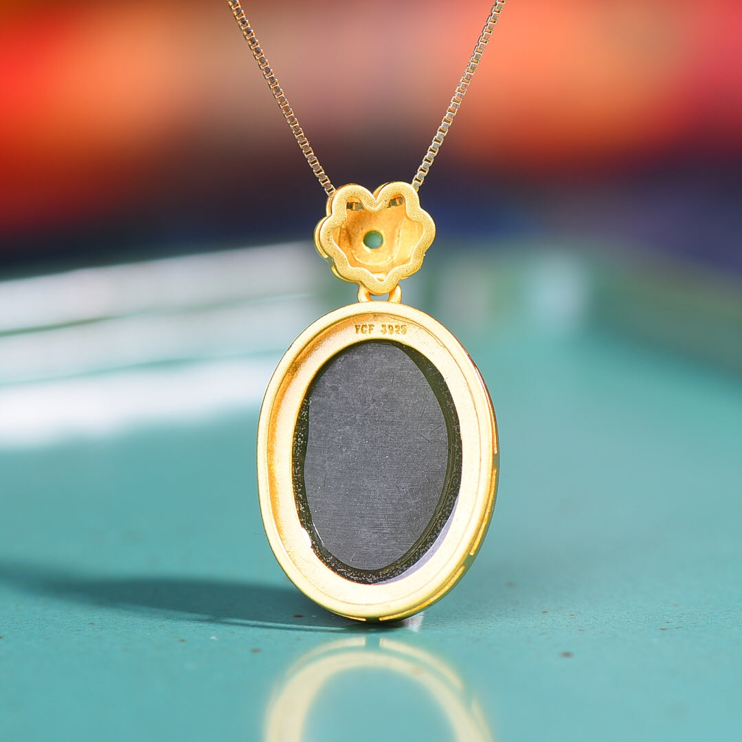 Silver gold plated Hetian jade pendant