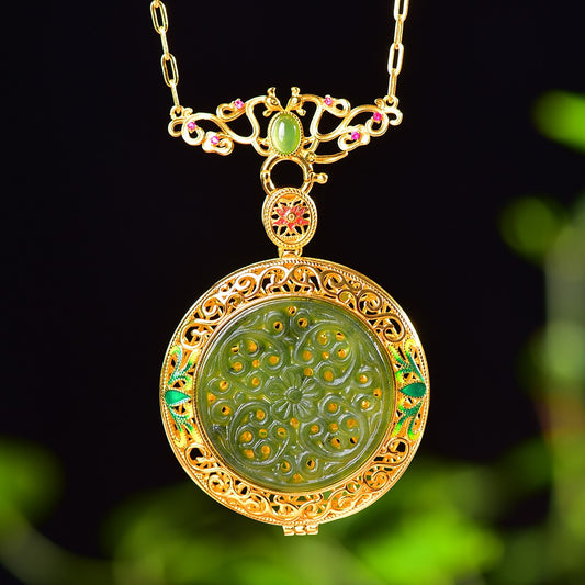 Silver gold plated Hetian jade pendant