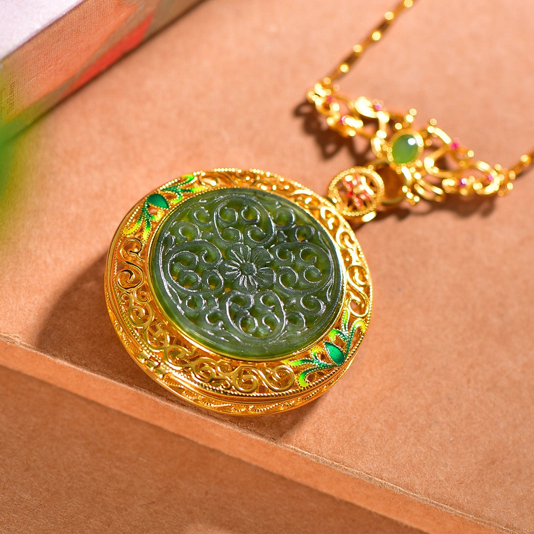 Silver gold plated Hetian jade pendant