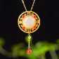 Silver gold plated Hetian jade pendant