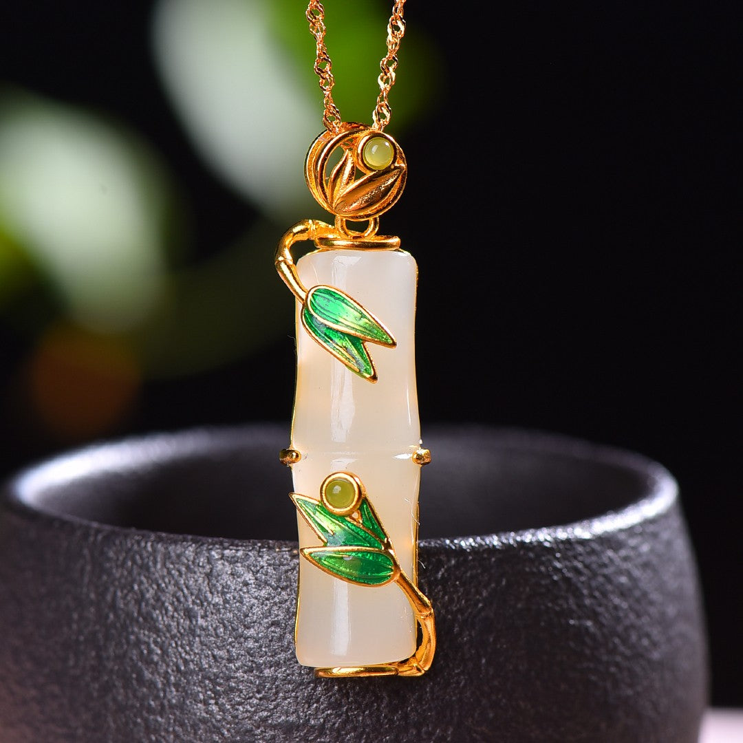 Silver gold plated Hetian jade pendant