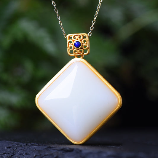 Silver gold plated Hetian jade pendant