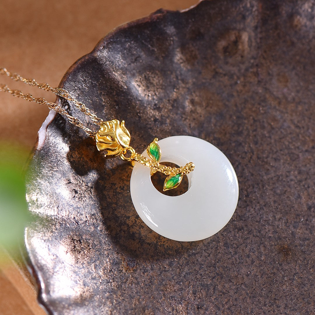 Silver gold plated Hetian jade pendant