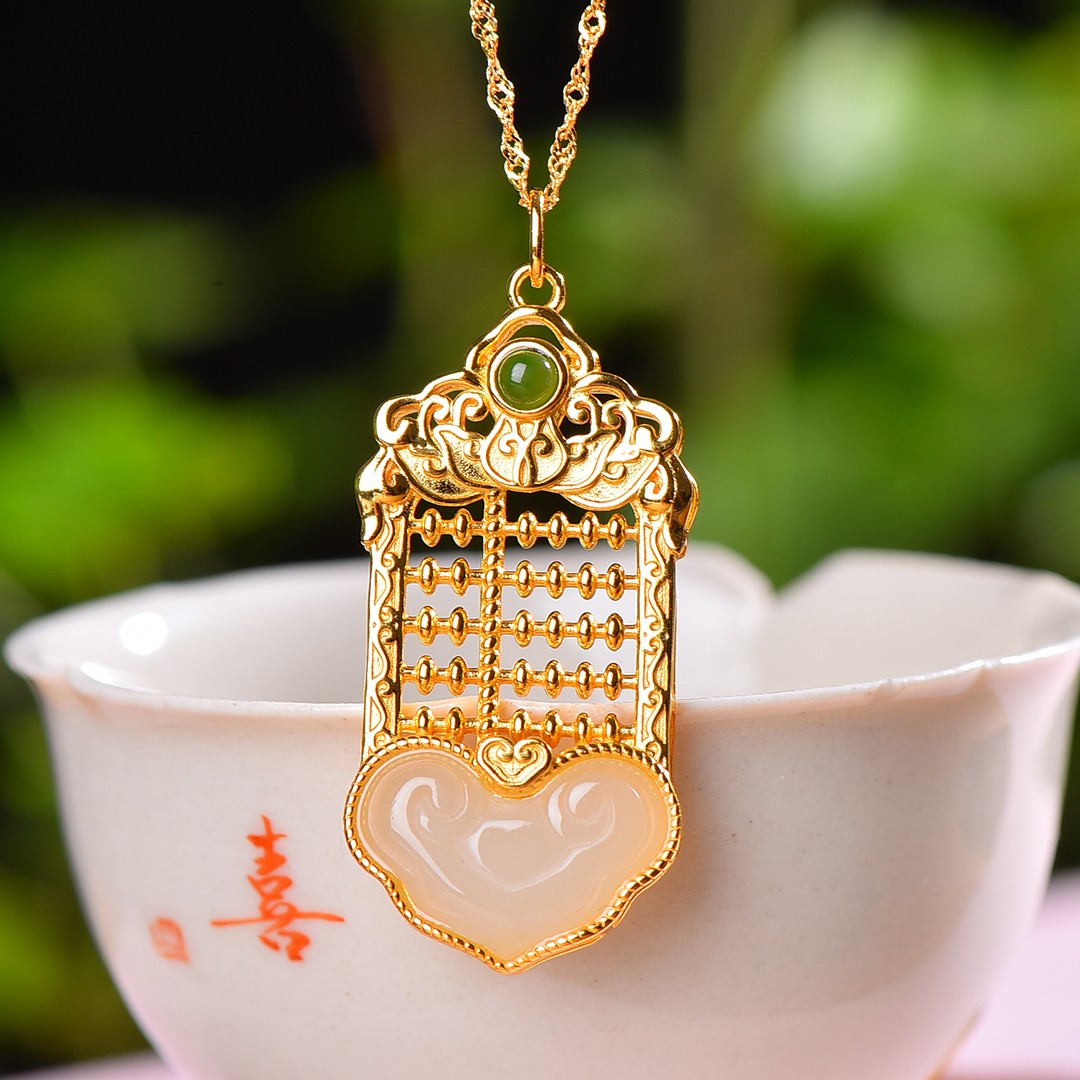 Silver gold plated Hetian jade pendant