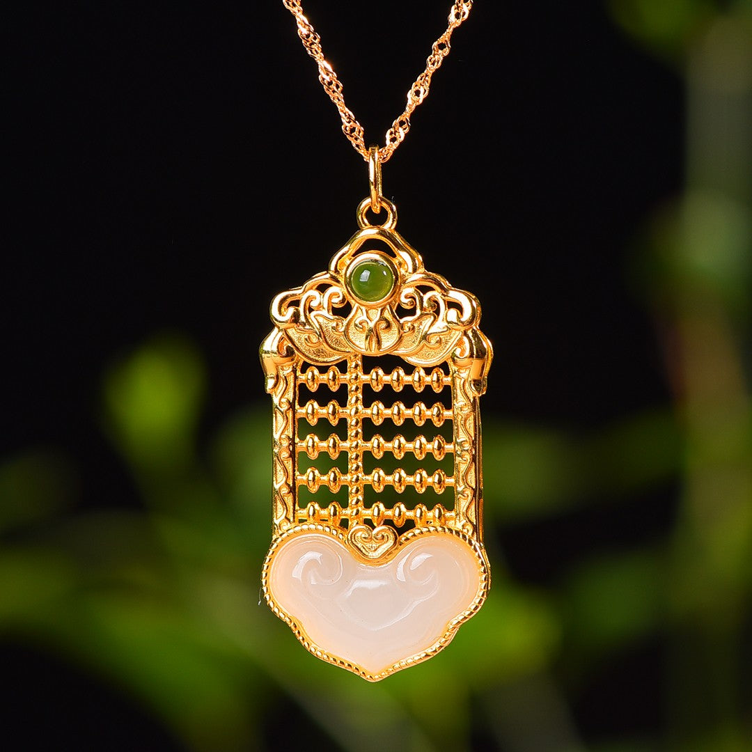 Silver gold plated Hetian jade pendant