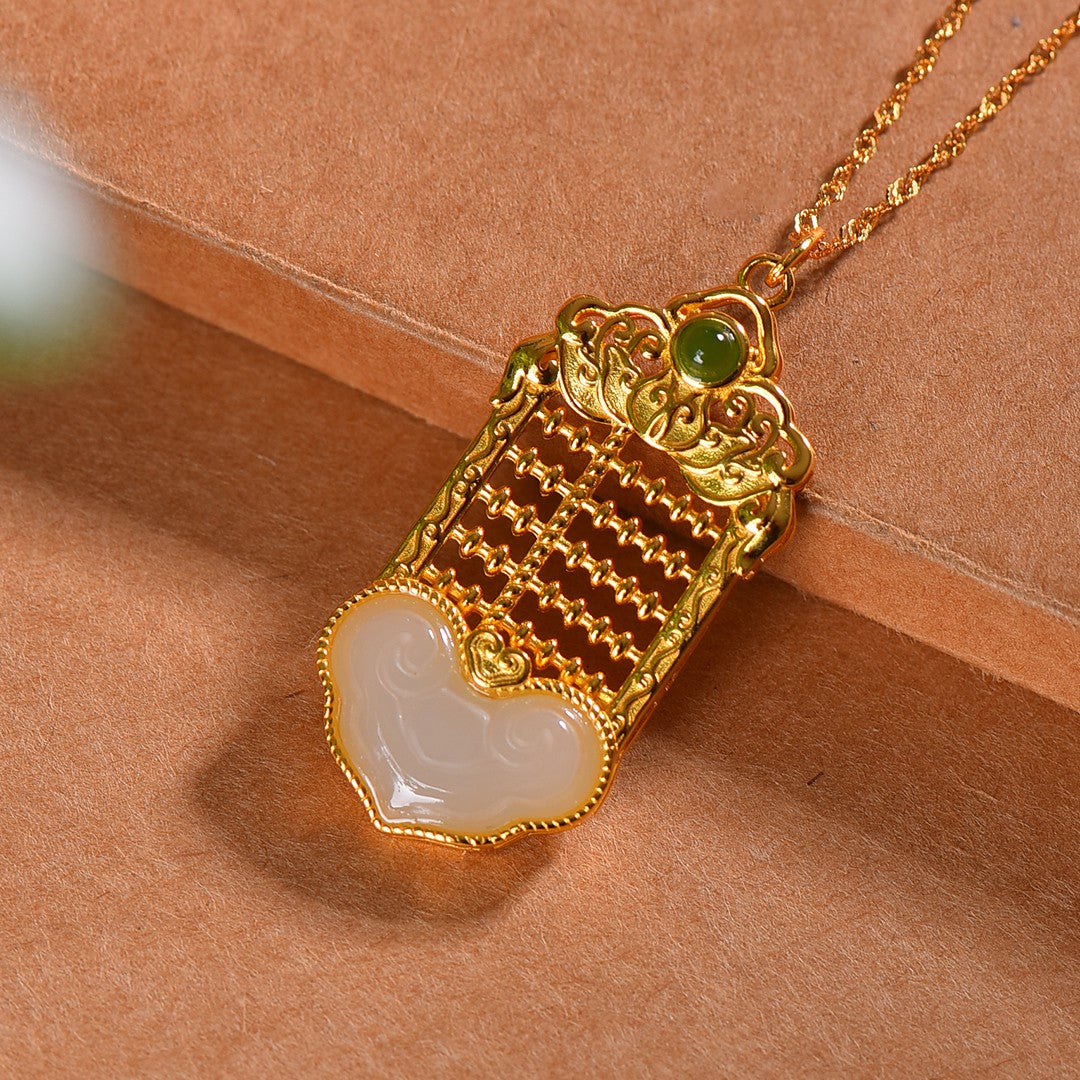 Silver gold plated Hetian jade pendant