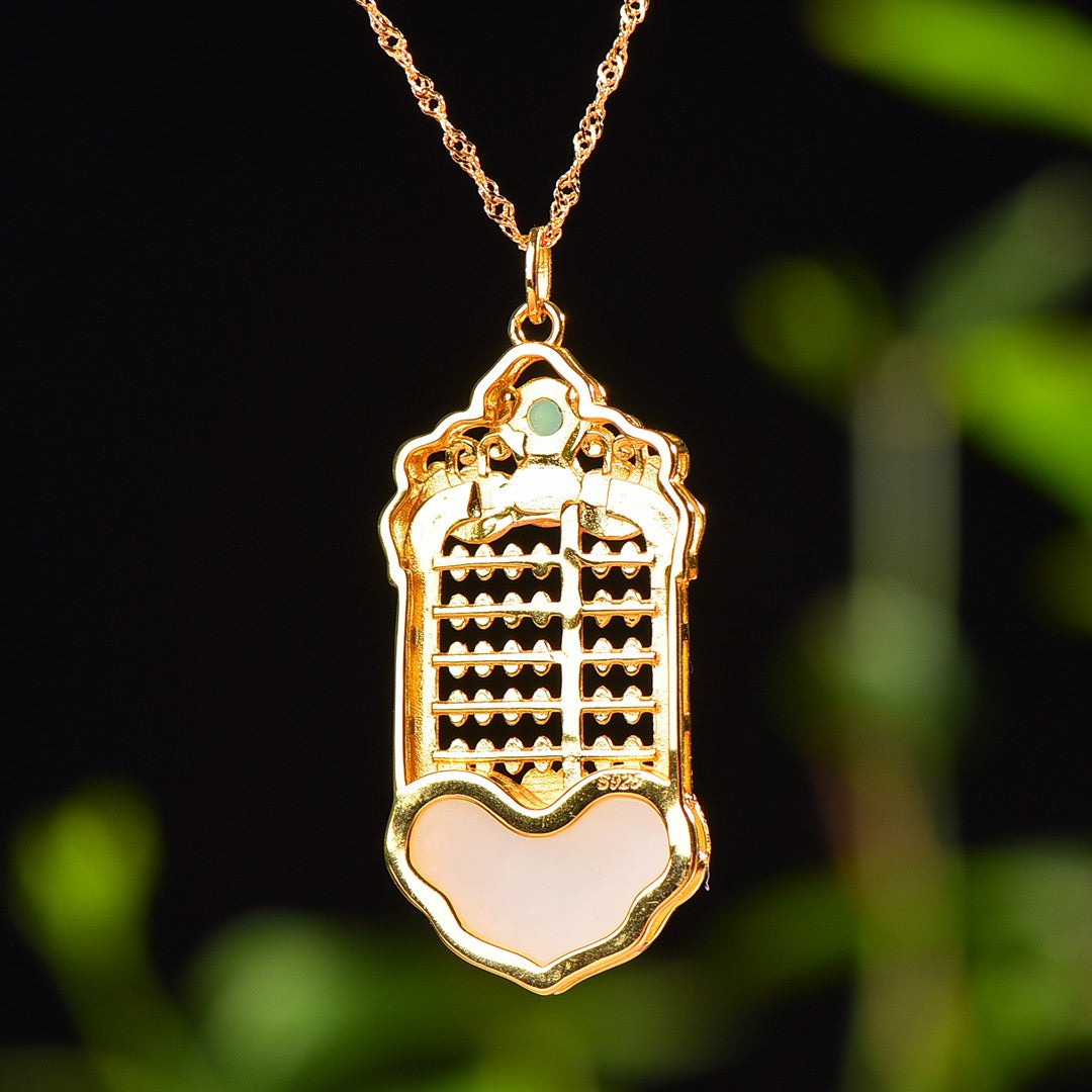 Silver gold plated Hetian jade pendant