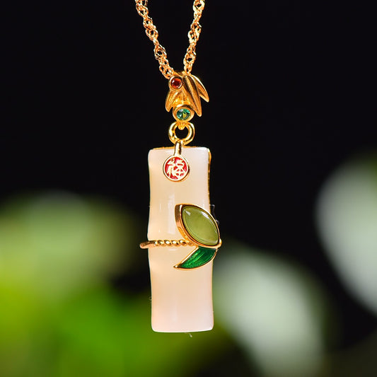 Silver gold plated Hetian jade pendant