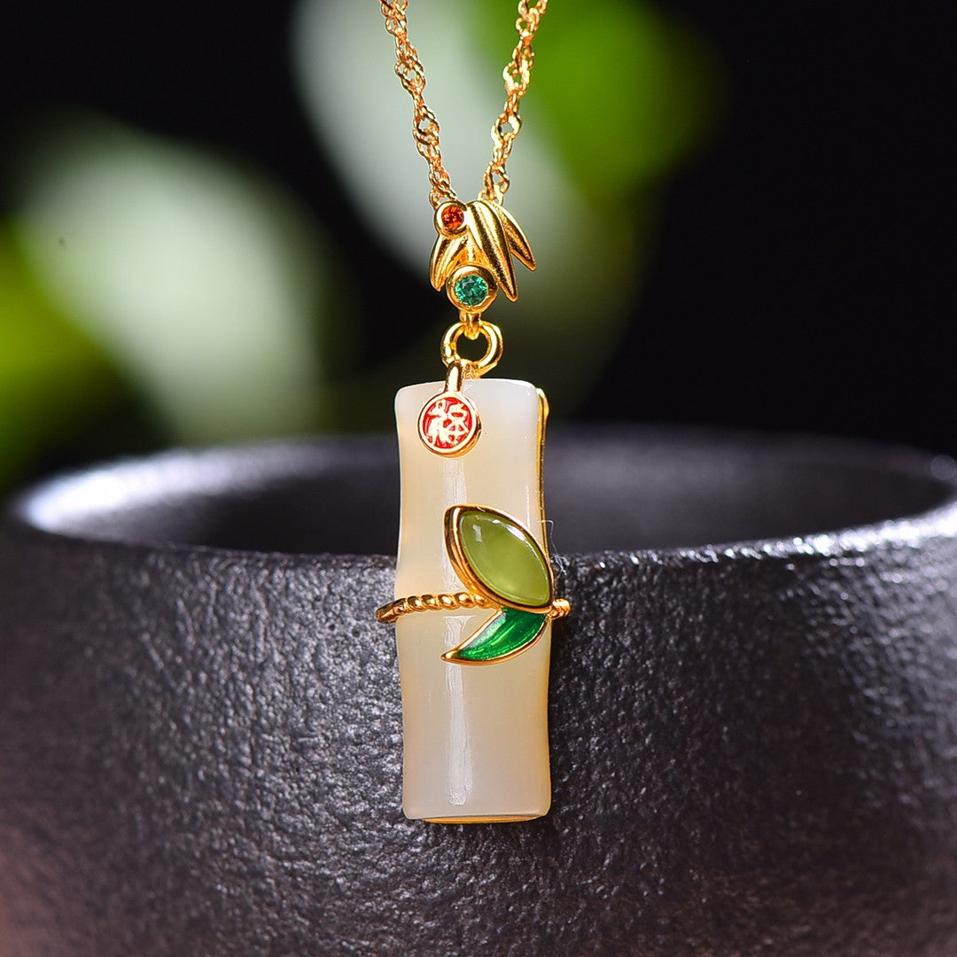 Silver gold plated Hetian jade pendant