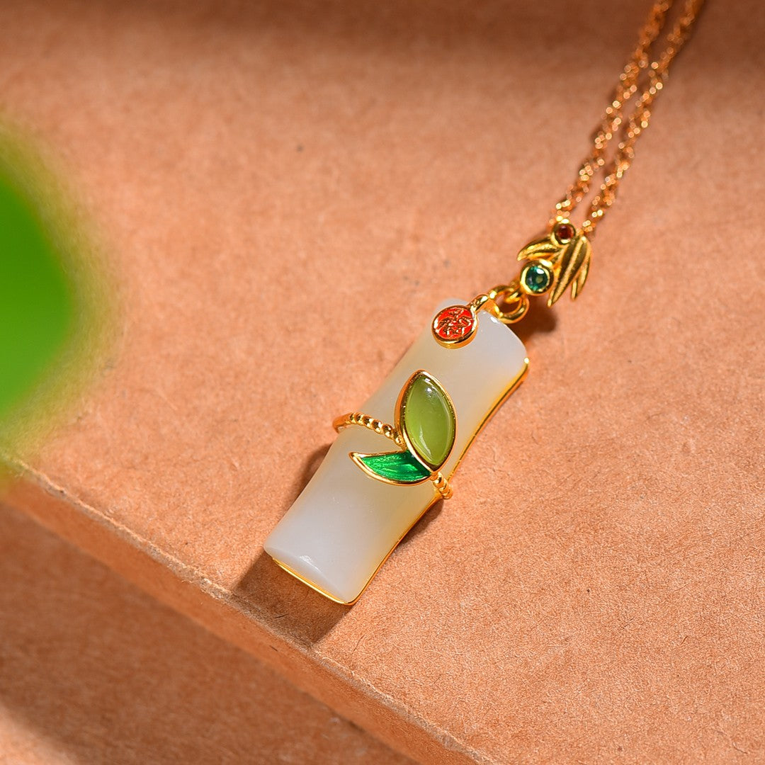 Silver gold plated Hetian jade pendant