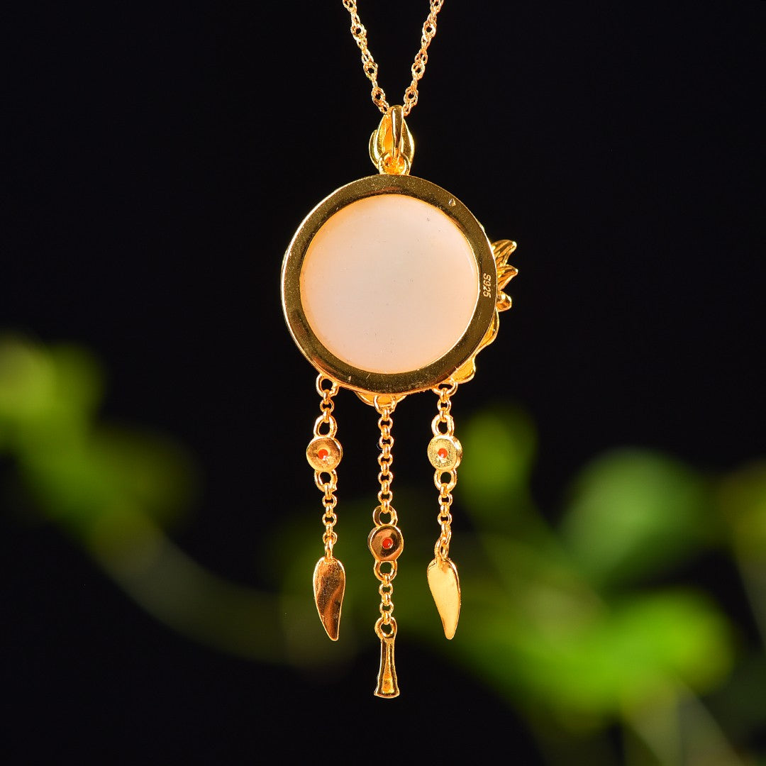 Silver gold plated Hetian jade pendant