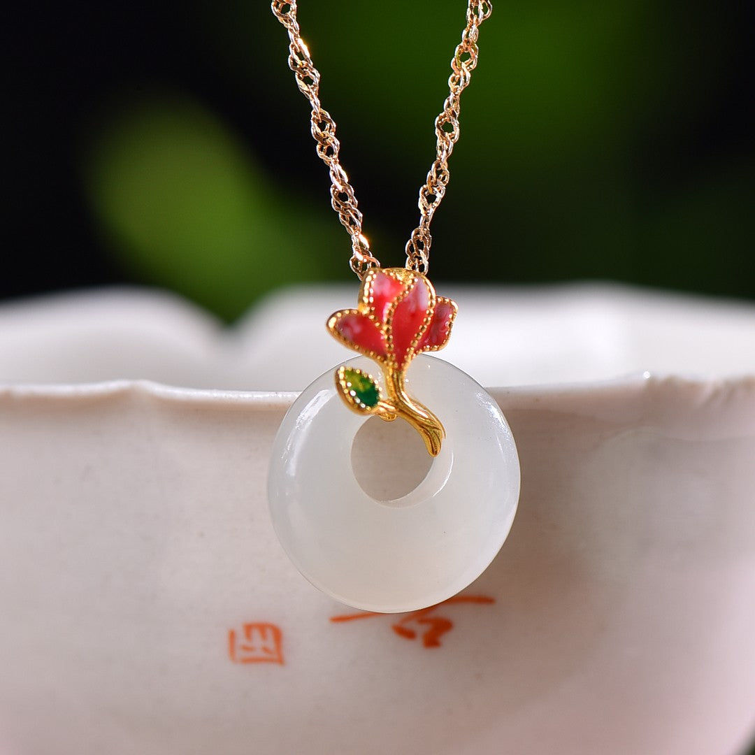 Silver gold plated Hetian jade pendant