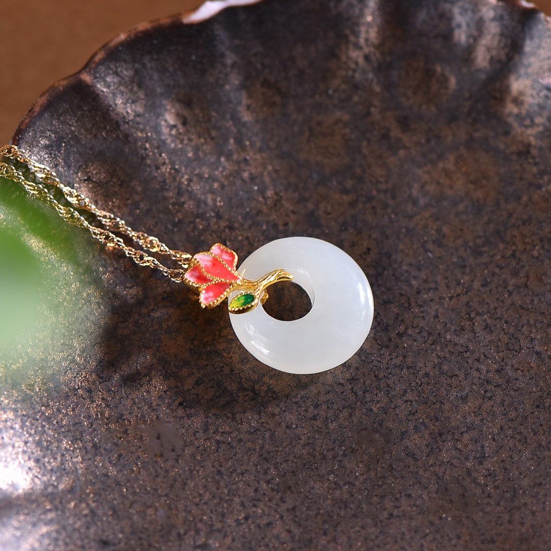 Silver gold plated Hetian jade pendant