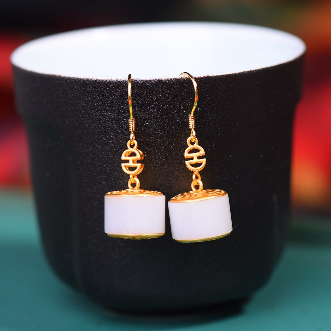 Silver gold plated Hetian jade earrings