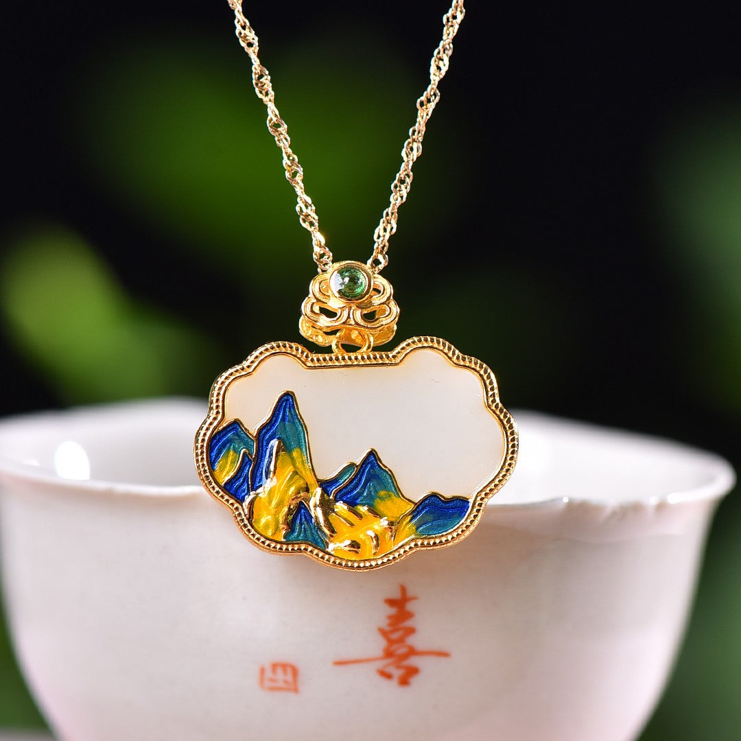 Silver gold plated Hetian jade pendant