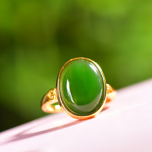 Silver gold plated Hetian jade ring