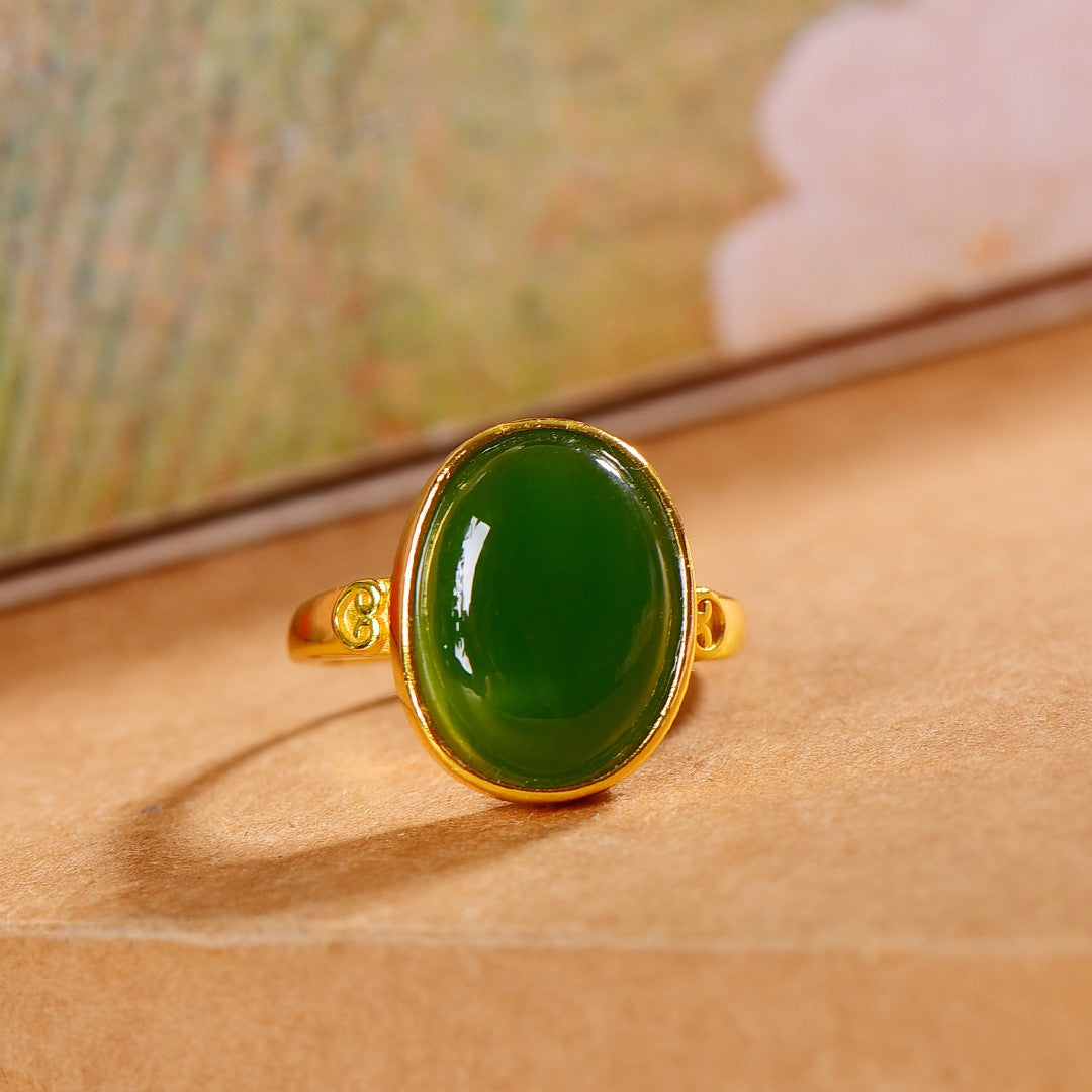 Silver gold plated Hetian jade ring