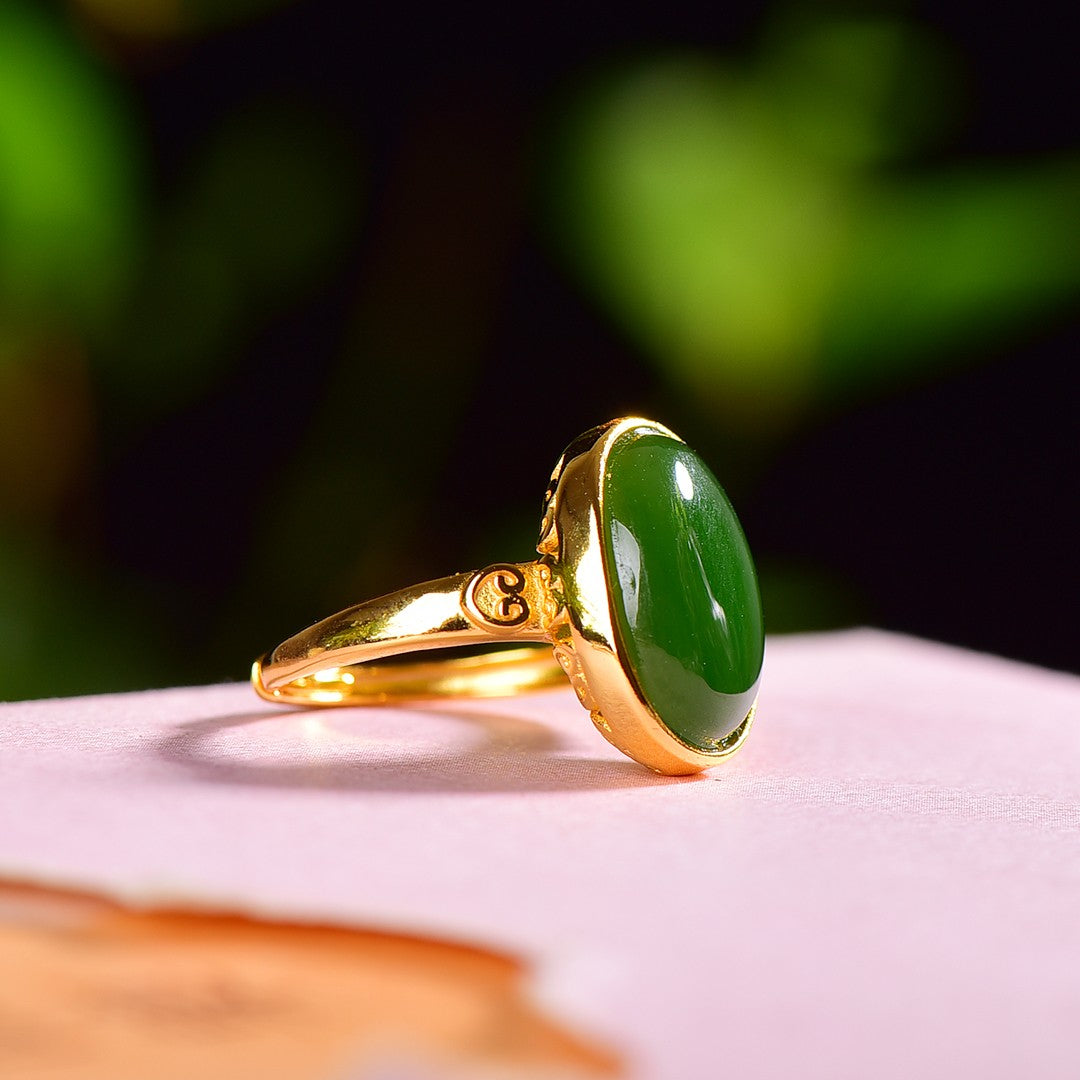 Silver gold plated Hetian jade ring