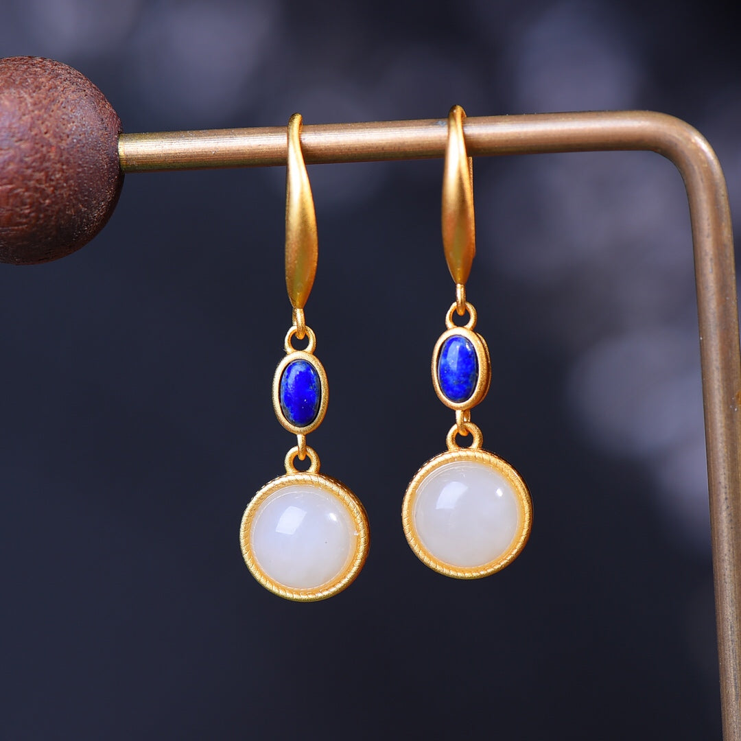 Silver gold plated Hetian jade earrings