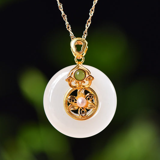 Silver gold plated Hetian jade pendant