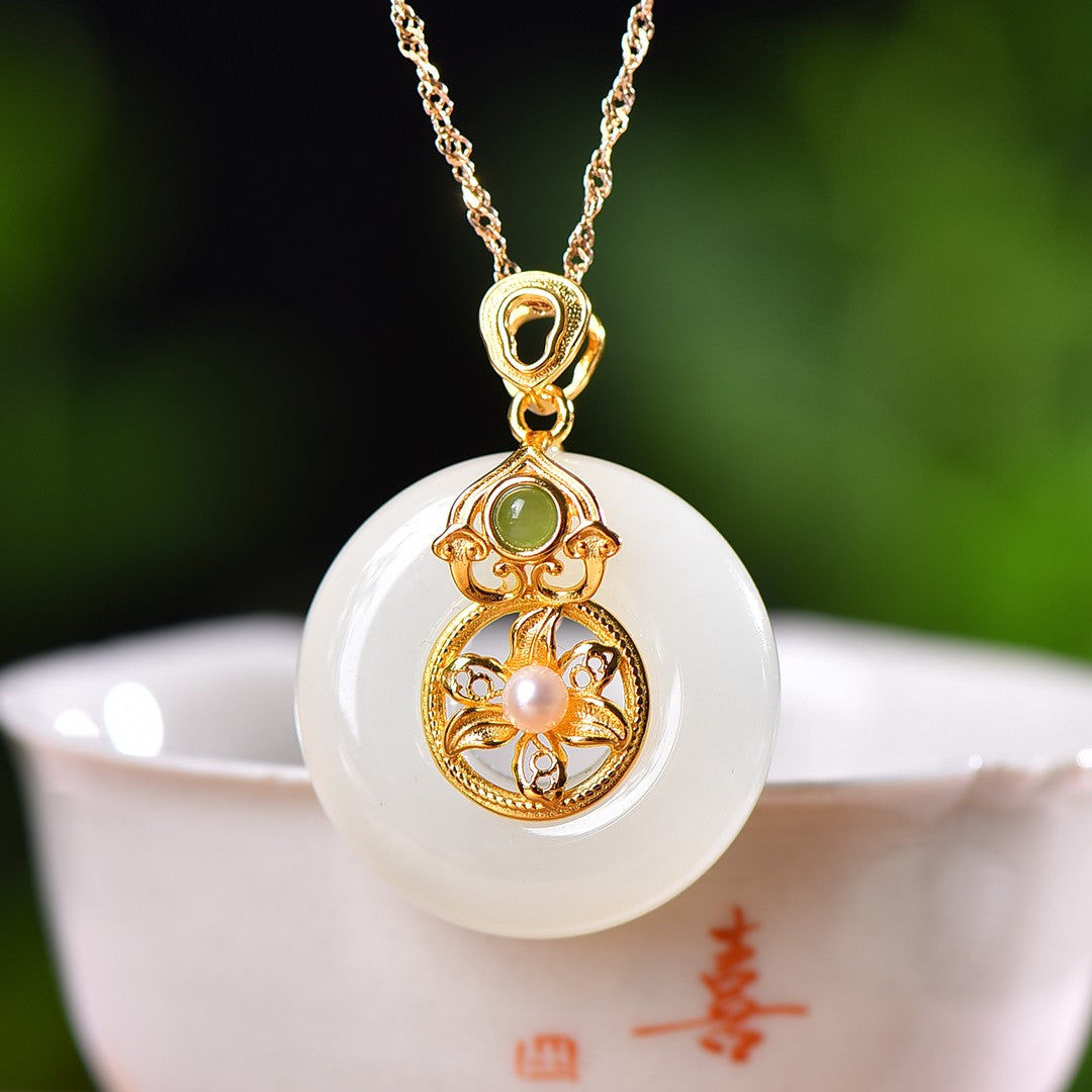 Silver gold plated Hetian jade pendant