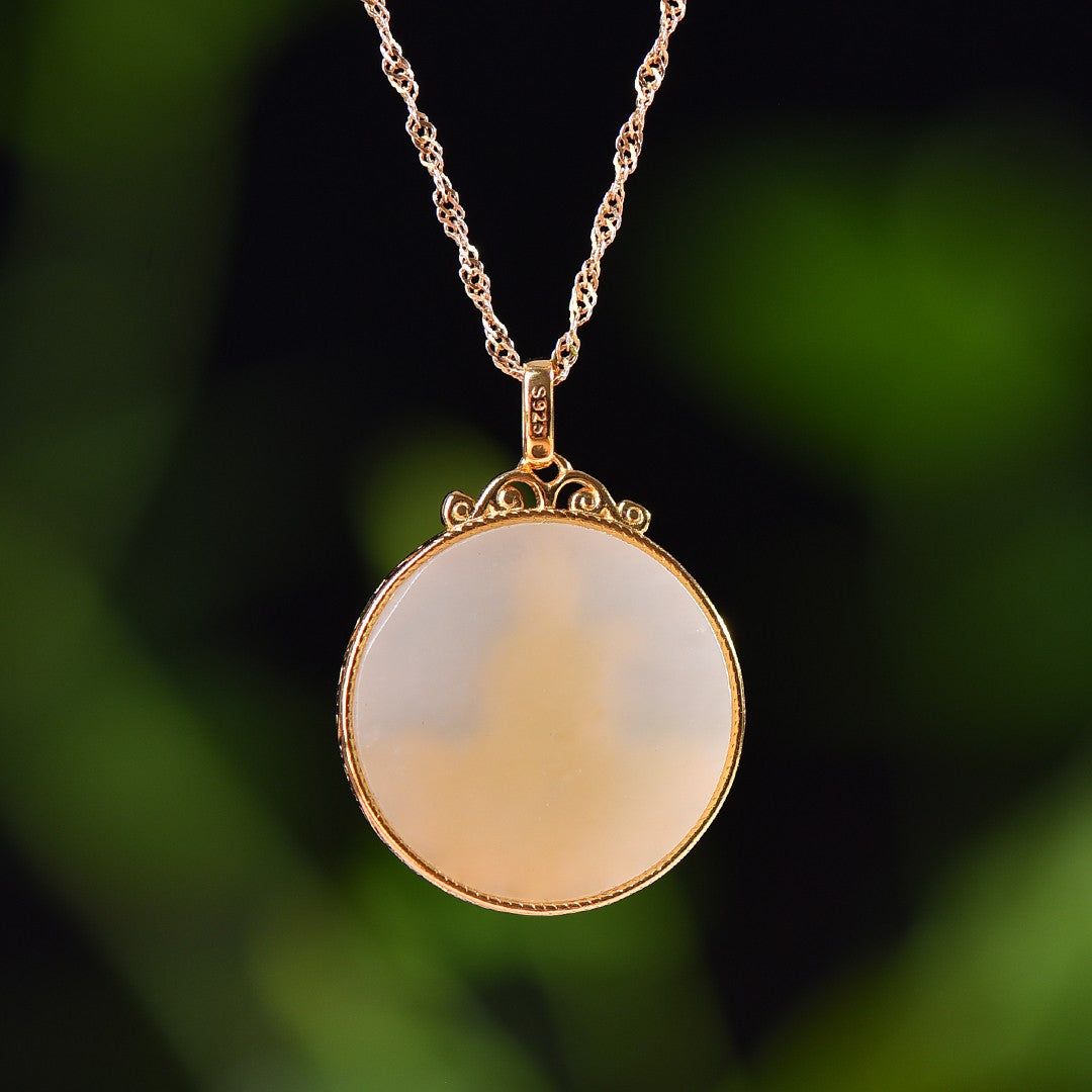 Silver gold plated Hetian jade pendant