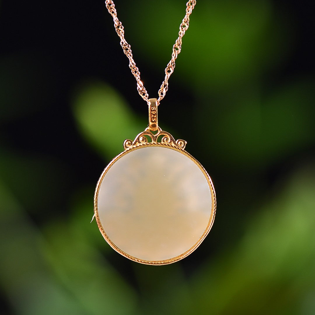 Silver gold plated Hetian jade pendant