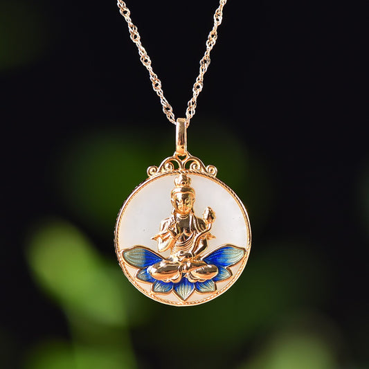 Silver gold plated Hetian jade pendant