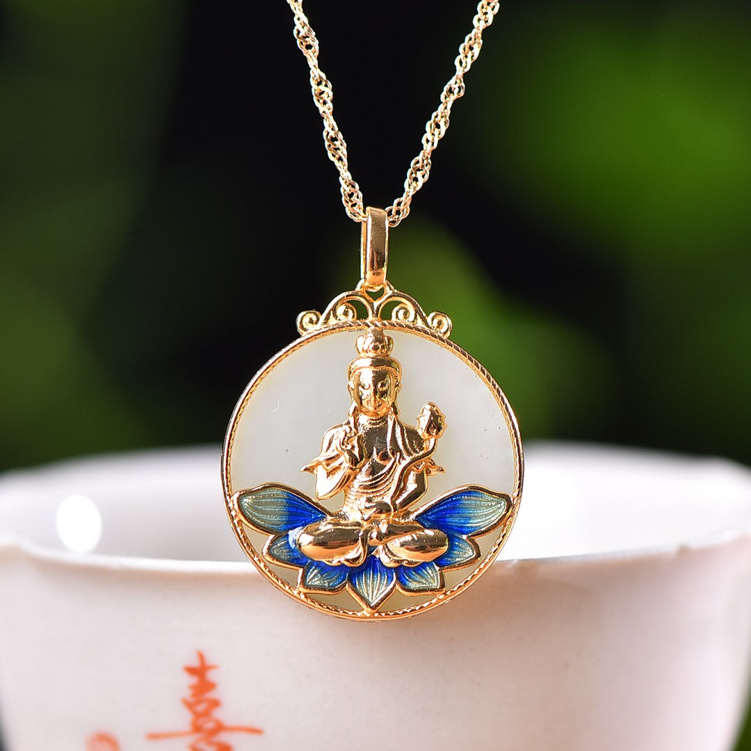 Silver gold plated Hetian jade pendant