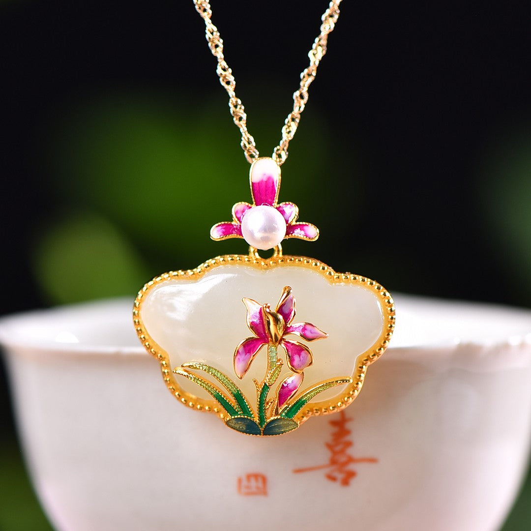 Silver gold plated Hetian jade pendant