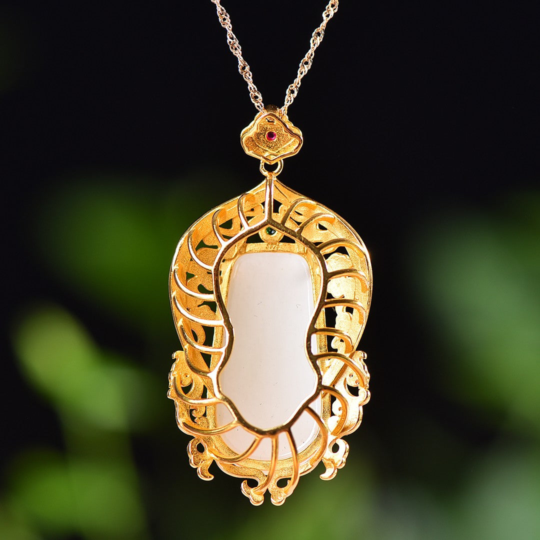 Silver gold plated Hetian jade pendant