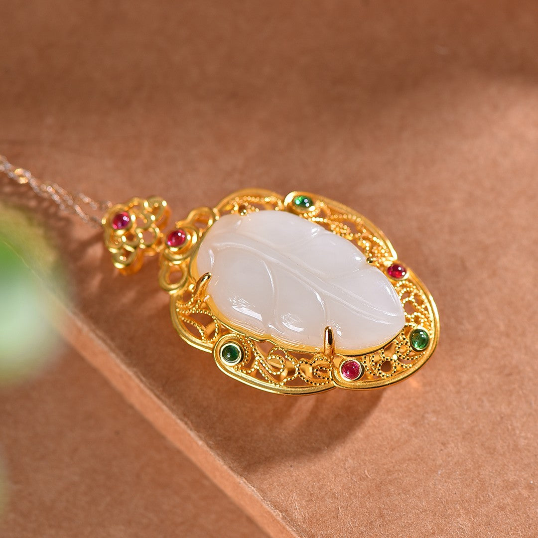 Silver gold plated Hetian jade pendant