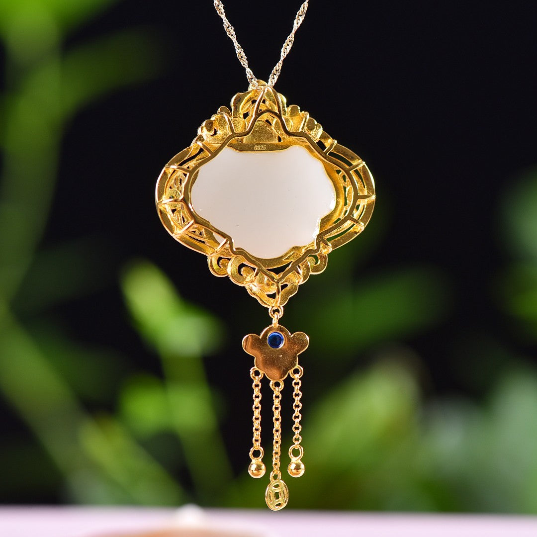 Silver gold plated Hetian jade pendant