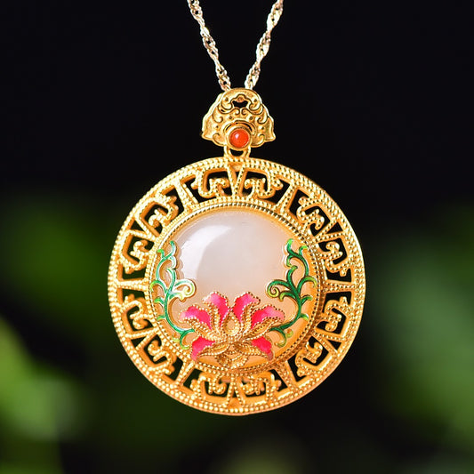 Silver gold plated Hetian jade pendant