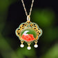 Silver gold plated Hetian jade pendant